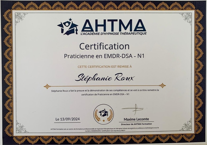 Certification Practicienne en EMDR DSA Stephanie
